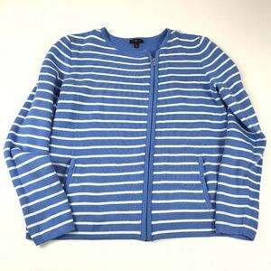 Talbots Womens Cardigan Sweater Full Zip Blue White Striped Knit Long Sleeve PS